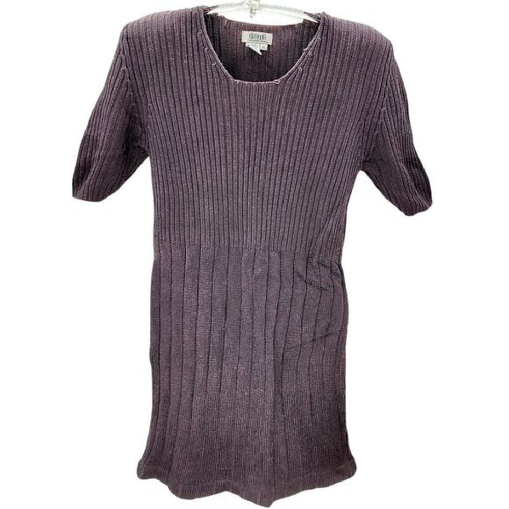 Elements Spiegel Vintage Purple Rib Knit‎ Stretchy Short Sleeve Midi Dress